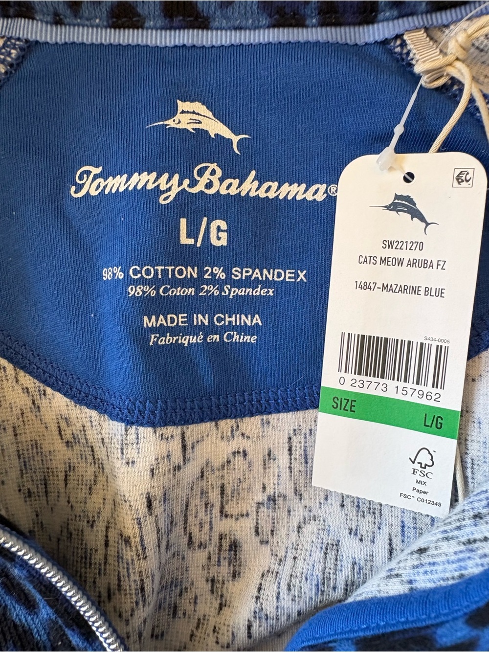 Tommy Bahama Aruba Cat's Meow Full Zip Jacket Blue Black Leopard Print Large NWT - Picture 2 of 11